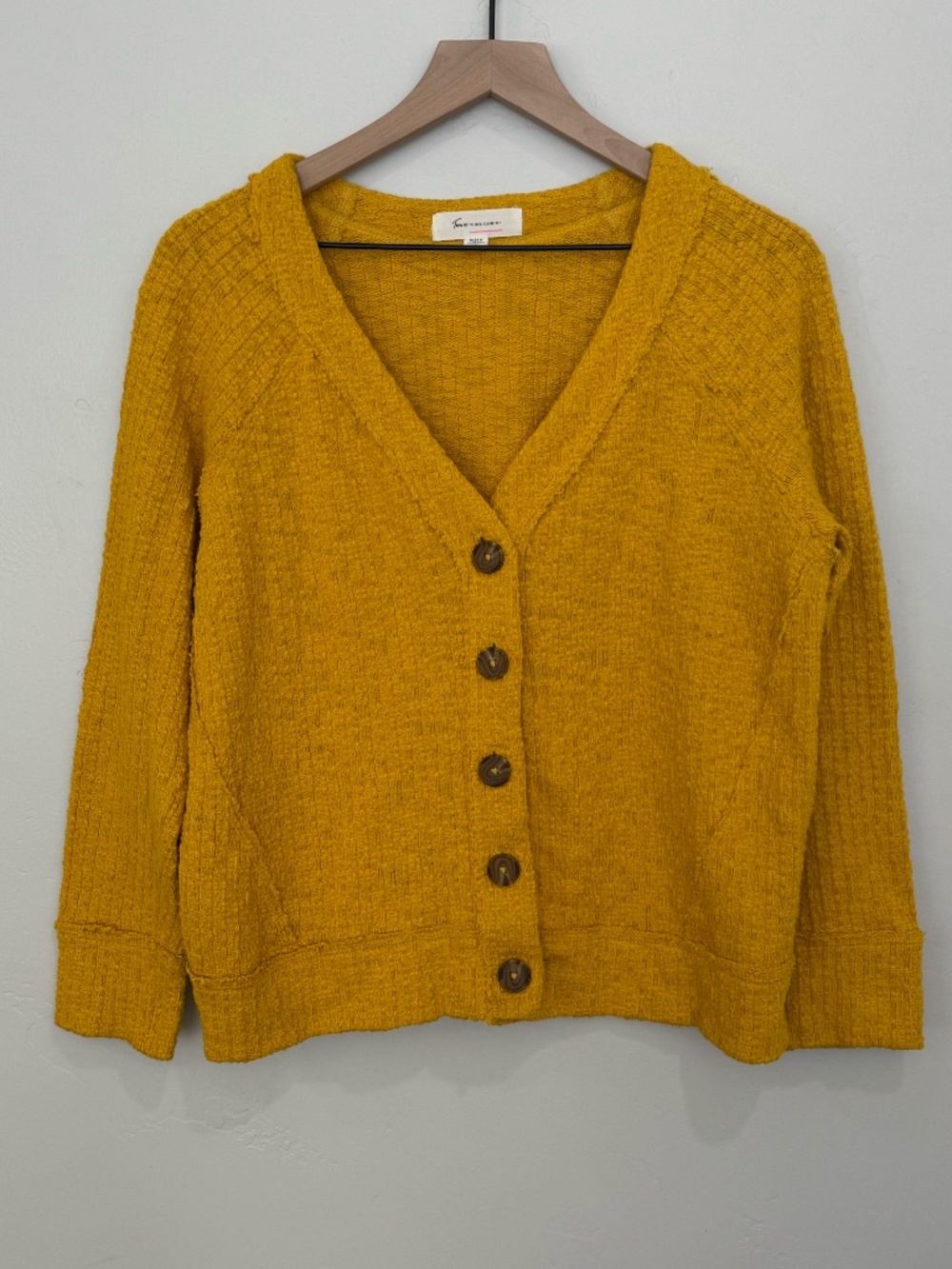 Two by Vince Camuto Mustard Yellow Lightweight Knit Cardigan Size M Cotton Boxy